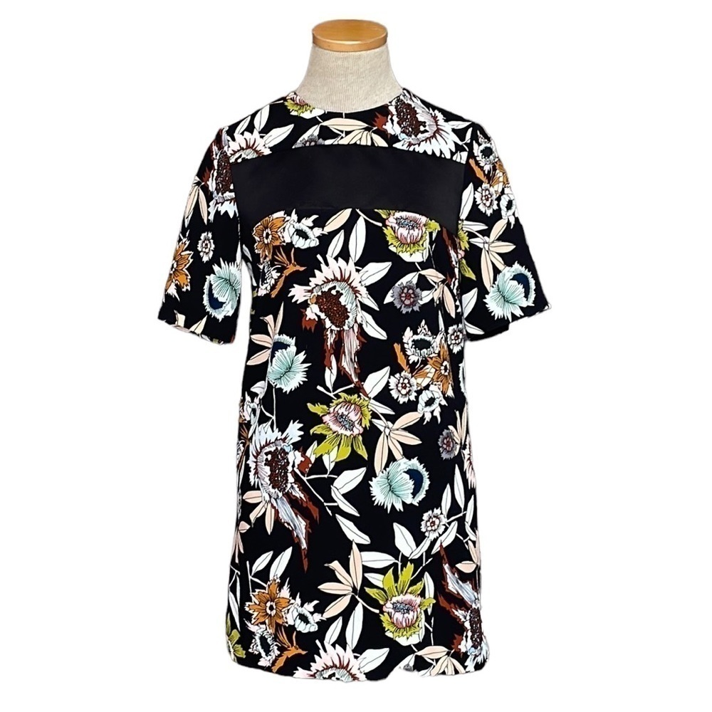 Topshop Mini Dress Tunic Floral Sheer Panel Black Pink Size 0